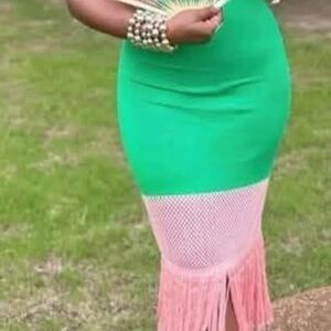 Chic Green and Pink Pencil Skirt